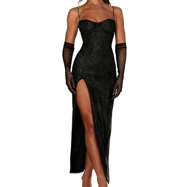 Damen Elegantes Abendkleid mit tiefem Schlitz und Glitzerakzenten Drune