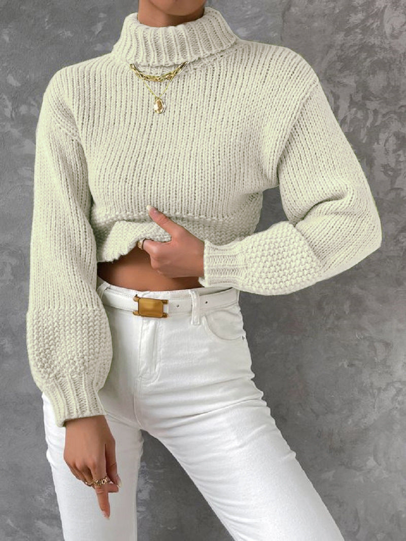 Damen Grobstrick Pullover mit hohem Kragen Drune
