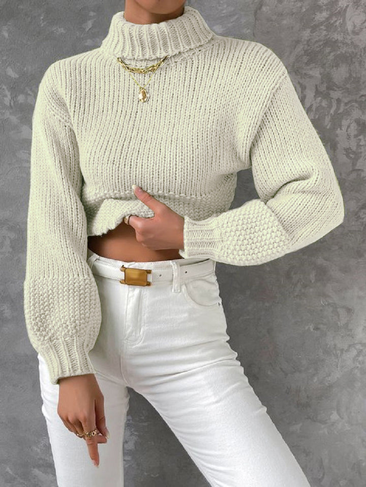 Damen Grobstrick Pullover mit hohem Kragen Drune