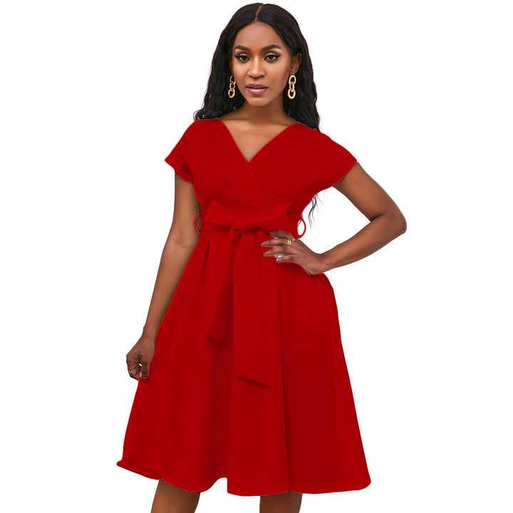 Damen Wickelkleid mit elegantem V-Ausschnitt und Gürtel Drune