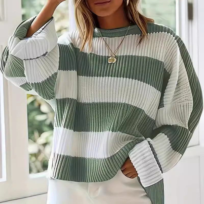 Damen Grob gestrickter Pullover mit modernem Streifenmuster und lässigem Schnitt Drune