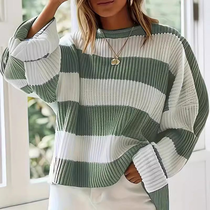 Damen Grob gestrickter Pullover mit modernem Streifenmuster und lässigem Schnitt Drune