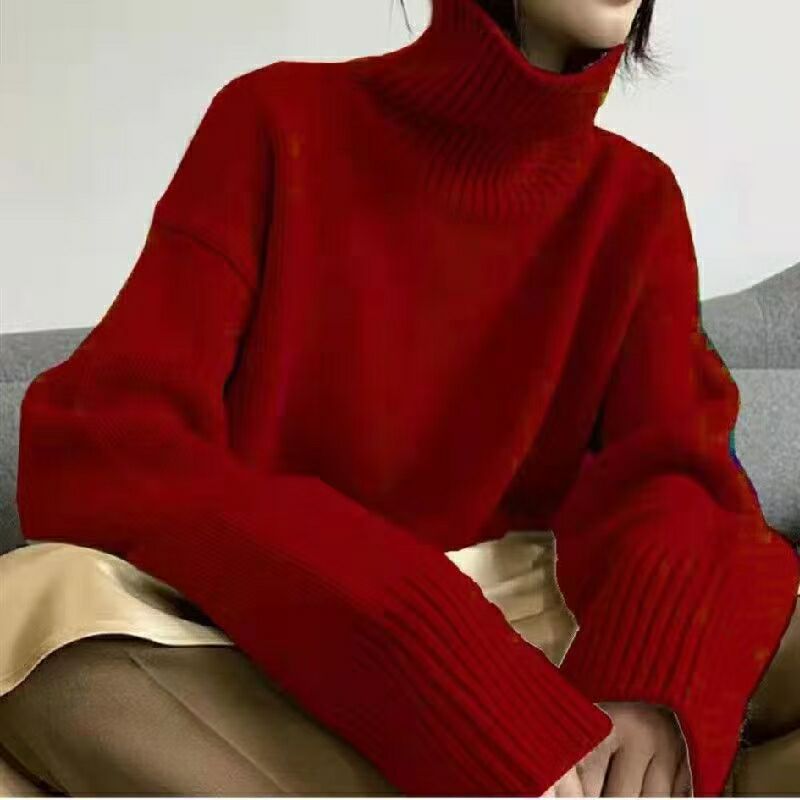 Damen modischer Rollkragenpullover mit weiten Ärmeln und Rippstruktur Drune
