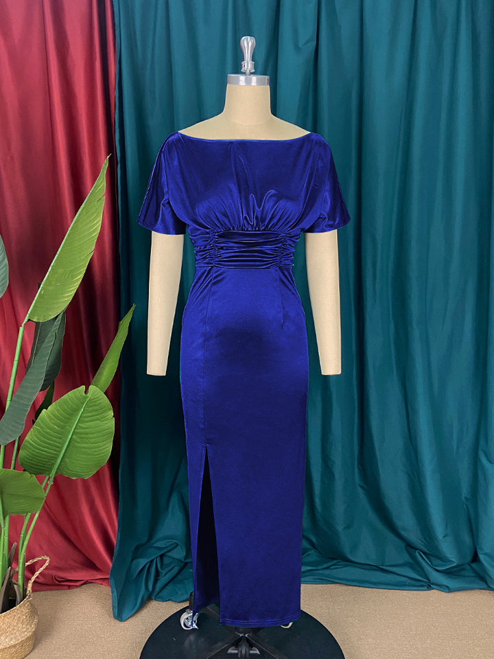 Damen Elegantes Maxikleid mit raffinierter Drapierung und hohem Schlitz Drune