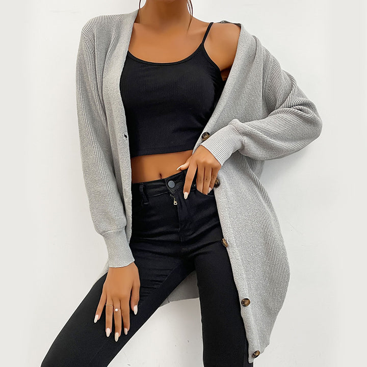Damen Strickjacke mit durchgehender Knopfleiste und modernem Design Drune