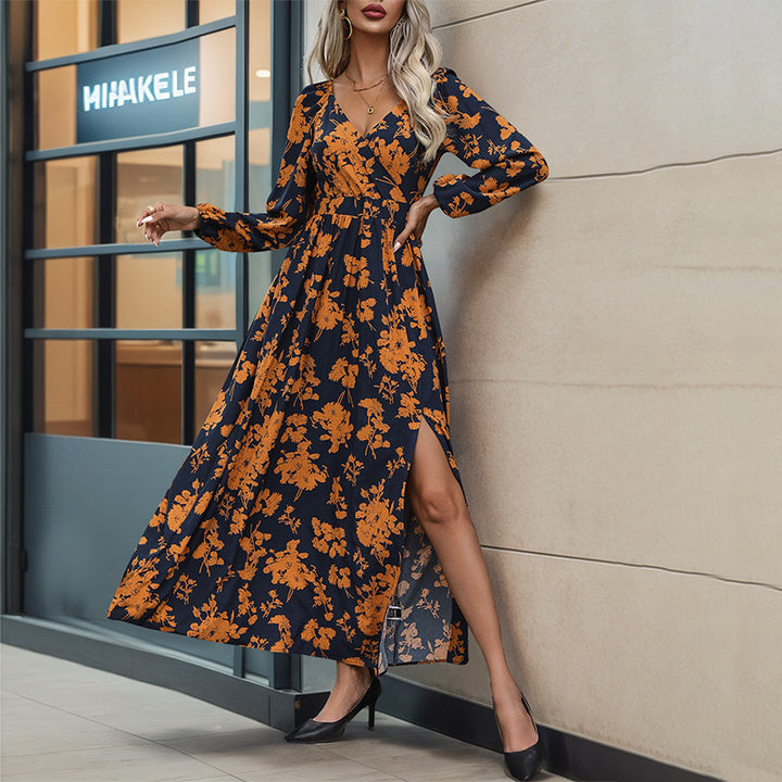 Damen Maxikleid mit seitlichem Schlitz und floralem Design Drune