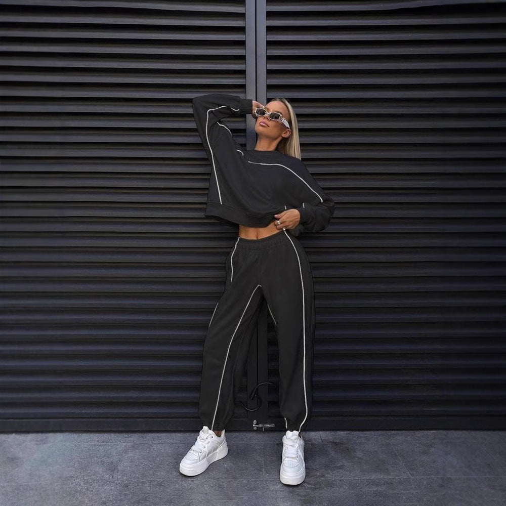 Damen lässiger Sportanzug mit cropped Oberteil und elastischem Bund Drune