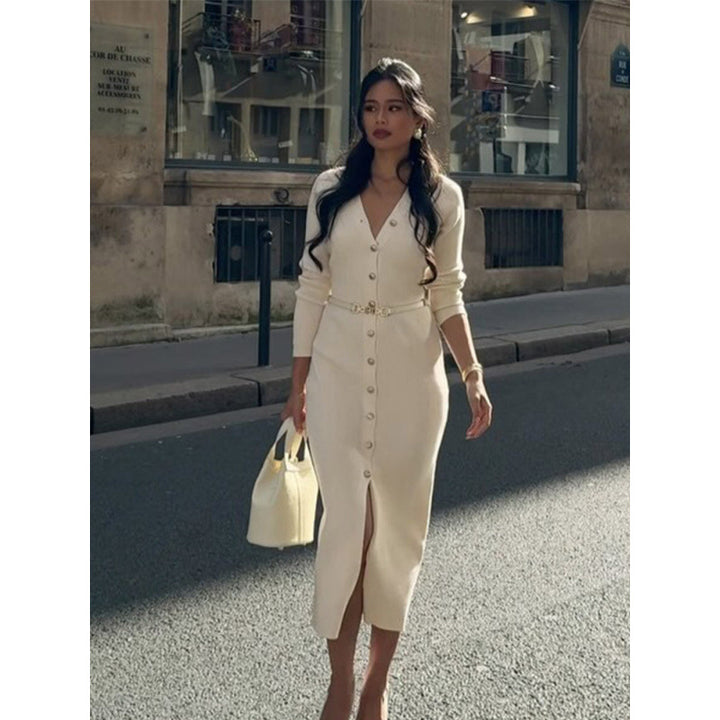 Damen Strickkleid mit Knopfleiste und schicker Gürteldetail Drune