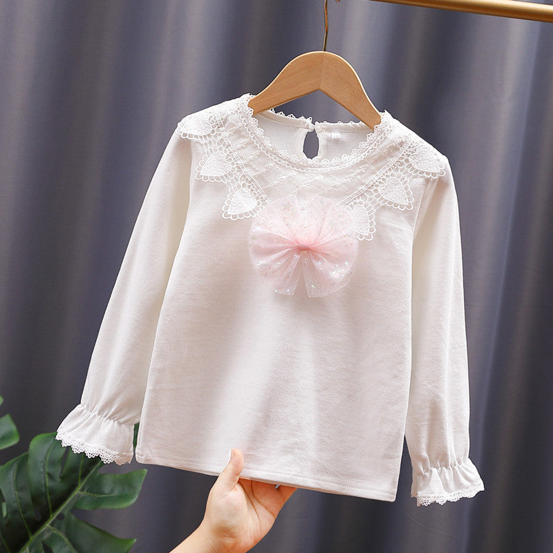 Mädchen Langarmshirt mit niedlicher Spitzenverzierung und Schleifendekor Drune