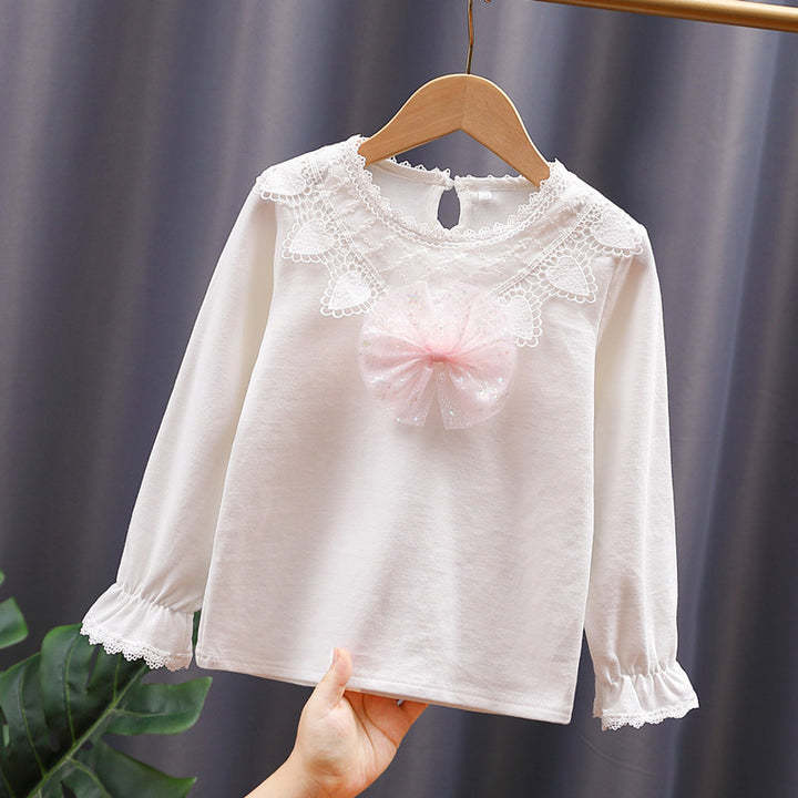 Mädchen Langarmshirt mit niedlicher Spitzenverzierung und Schleifendekor Drune