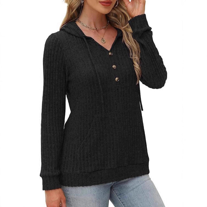 Damen kuscheliger Kapuzenpullover mit Knopfleiste und seitlichen Taschen Drune