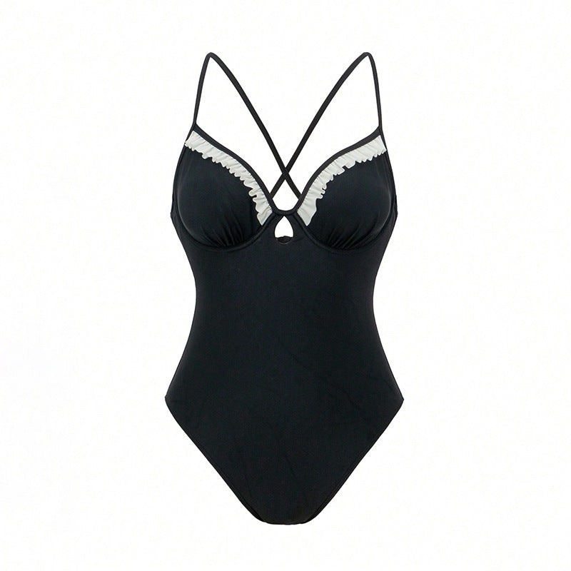 Damen Eleganter Badeanzug mit Rüschen und Schlüsselloch-Ausschnitt Drune