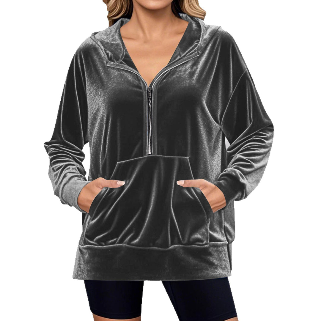 Damen Hochwertiger Kapuzenpullover aus Samt mit Reißverschluss Drune