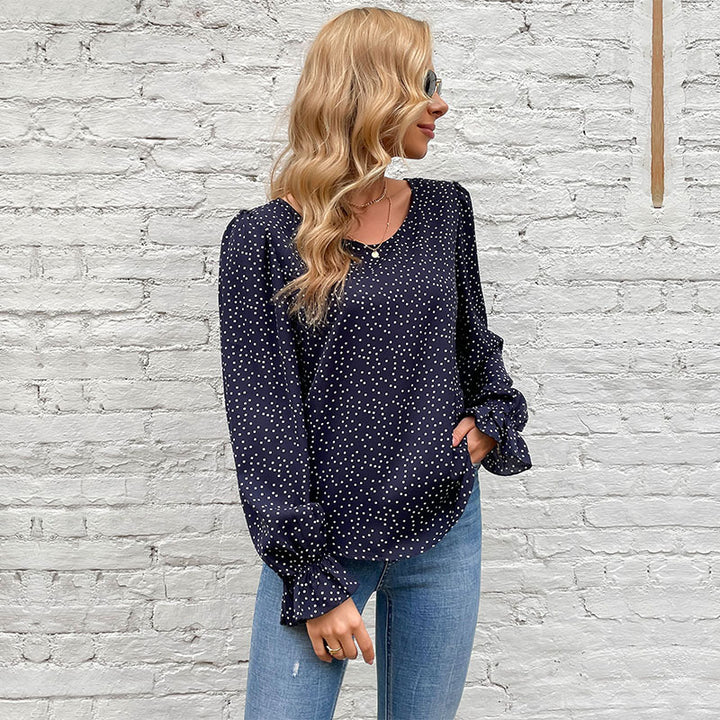 Damen elegante Bluse mit Rüschendetails und doppeltem Puffärmel Drune