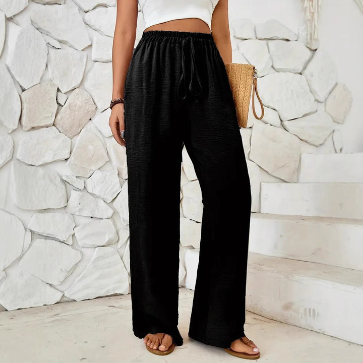 Damen Weite Leinenhose mit elastischem Taillenbund und seitlichen Eingrifftaschen Drune