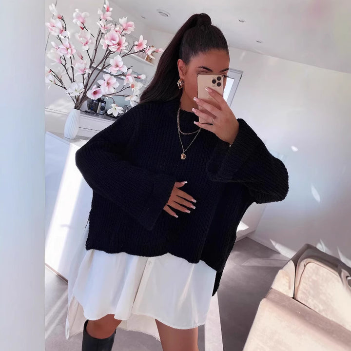Damen oversized Strickpullover mit strukturiertem Lochdesign und lässigem Schnitt Drune