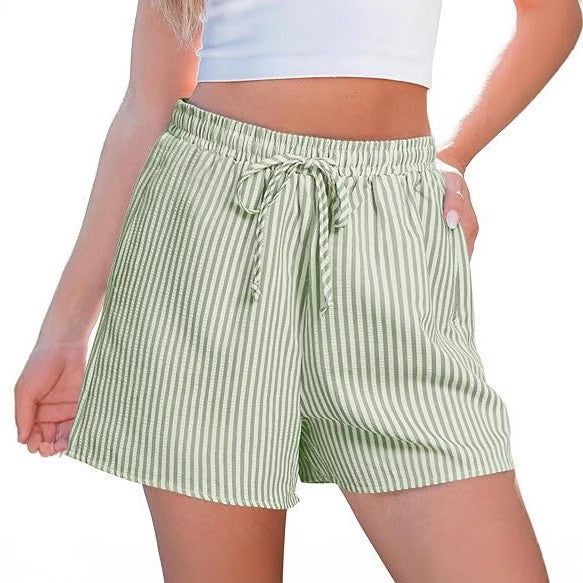 Damen lässige Shorts mit elastischem Taillenbund und gestreiftem Design Drune