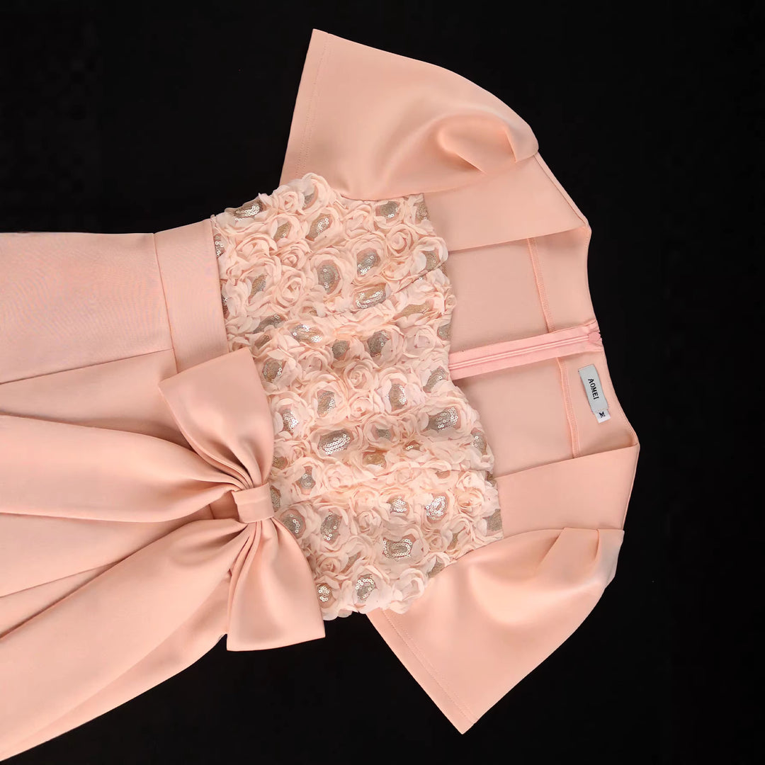 Damen Elegantes Verziertes Midi-Kleid mit Schleifenakzent Drune