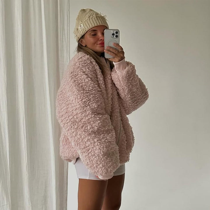 Damen gemütliche Teddyjacke mit hohem Kragen Drune