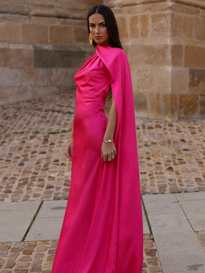 Damen Elegantes Abendkleid mit fließendem Design und schulterfreier Kapuze Drune