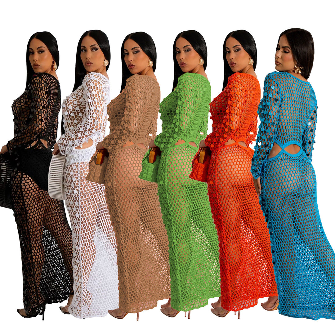 Damen Maxi-Kleid aus transparentem Häkelmaterial mit Cut-Out-Details Drune