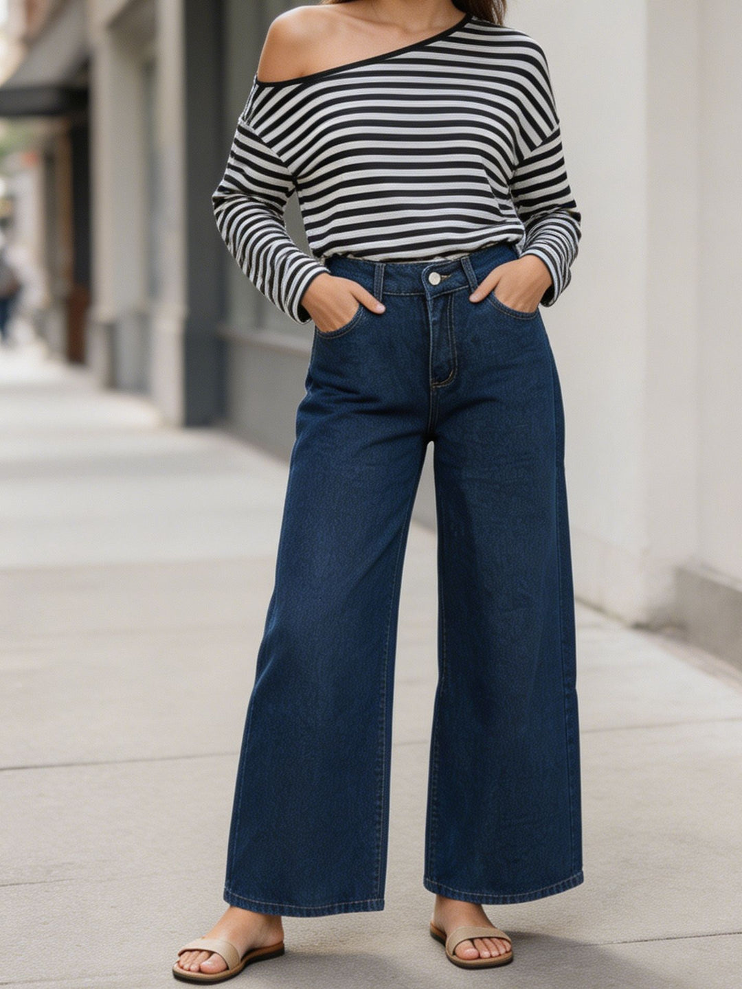 Damen nan High‑Waist Wide‑Leg-Jeans mit weitem Bein und klassischem Five‑Pocket-Schnitt Drune