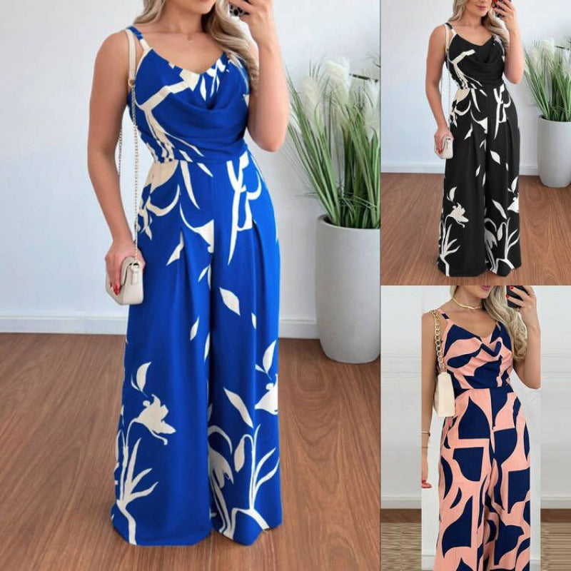 Damen eleganter Overall mit gefaltetem Oberteil und floralem Design Drune