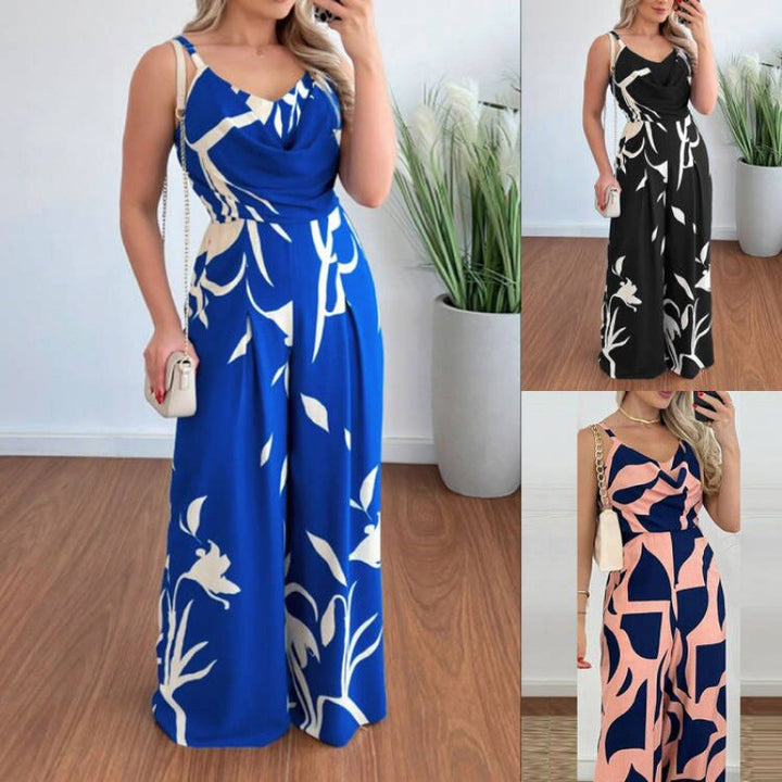 Damen eleganter Overall mit gefaltetem Oberteil und floralem Design Drune