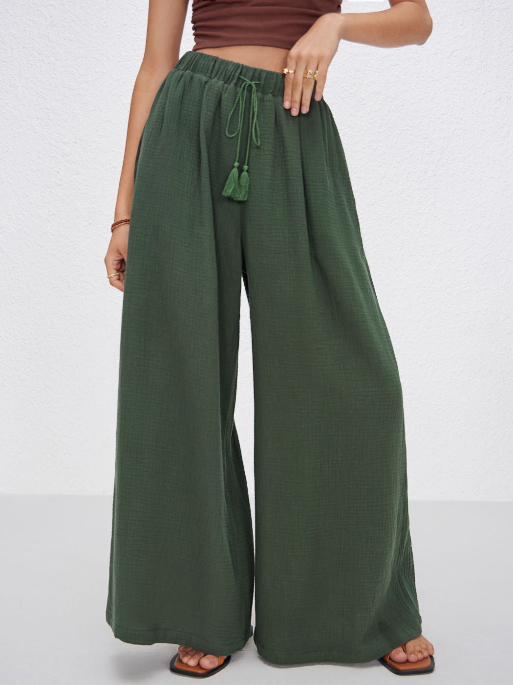 Damen weite Sommerhose im lässigen Boho-Stil mit elastischem Bund und seitlichen Taschen Drune