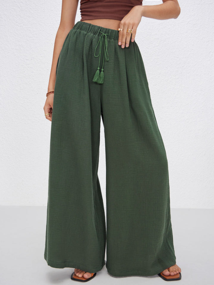 Damen weite Sommerhose im lässigen Boho-Stil mit elastischem Bund und seitlichen Taschen Drune