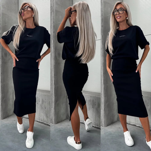 Damen Strickoberteil und Bleistiftrock-Kombination Drune