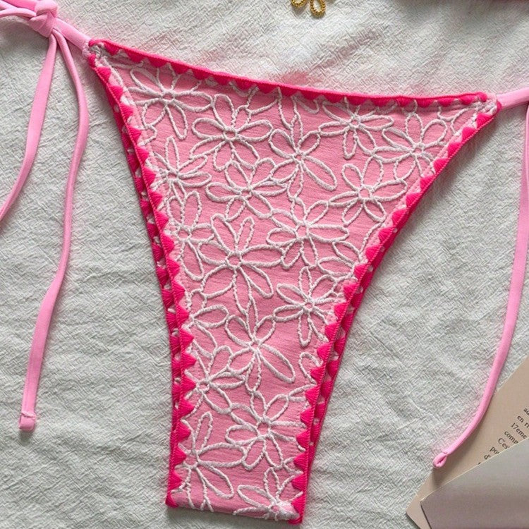 Damen Triangel-Bikini-Set mit floralen Stickereien Drune