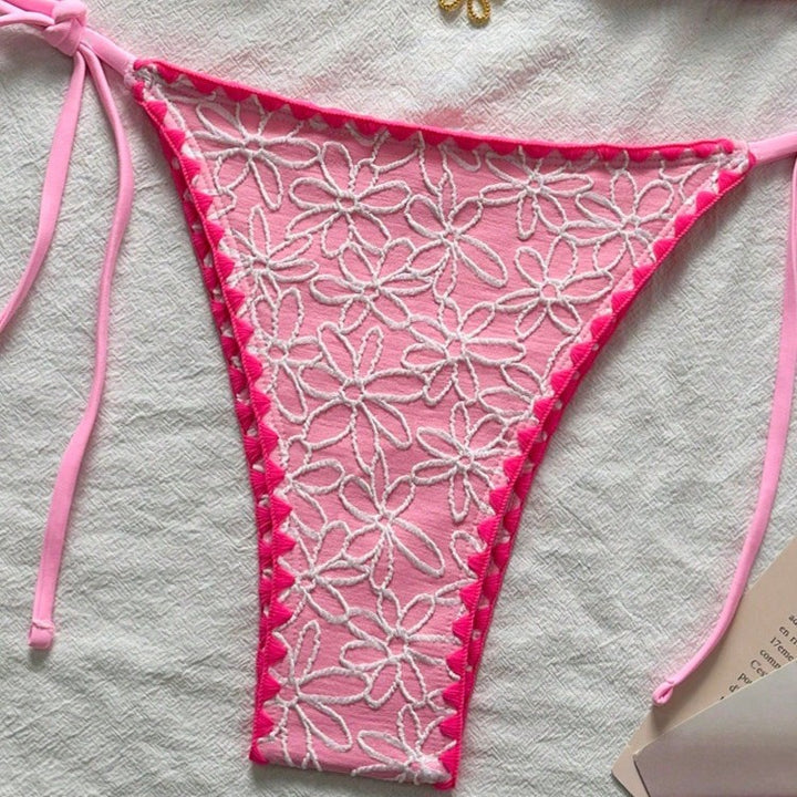 Damen Triangel-Bikini-Set mit floralen Stickereien Drune