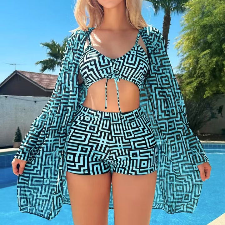 Damen Bade-Set mit modischem Kimono und lässigen Shorts Drune