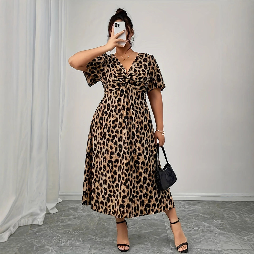 Damen Maxikleid mit raffiniertem Knotendesign und modernem Tiermuster Drune