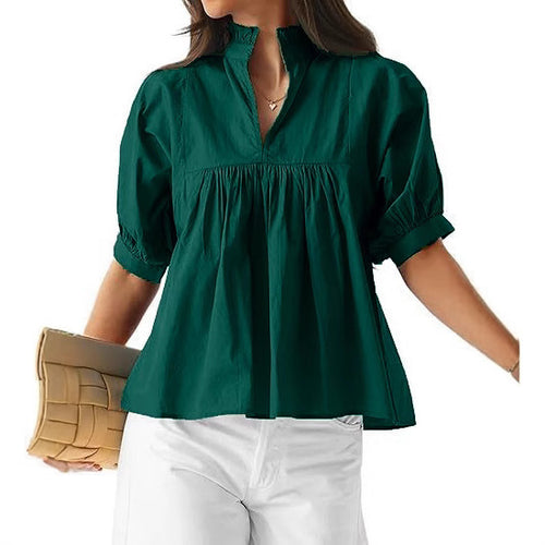 Damen elegante kurzärmlige Bluse mit Rüschendetails und lässigem Schnitt Drune