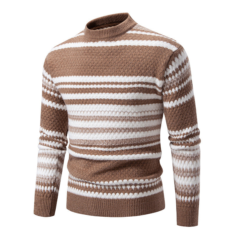 Herren gestreifter Strickpullover mit hohem Stehkragen und weicher Textur Drune