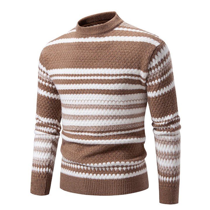 Herren gestreifter Strickpullover mit hohem Stehkragen und weicher Textur Drune