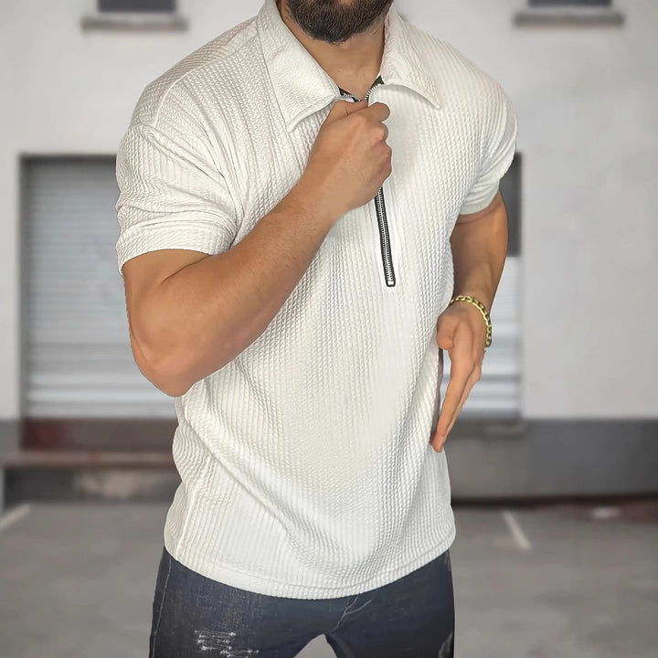 Herren Kurzarmpullover mit strukturiertem Design und modernem Reißverschluss Drune