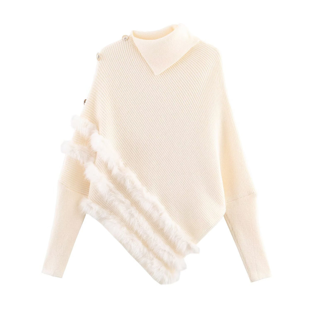 Damen Modischer Poncho mit feinem Strick und fellähnlichem Detail Drune