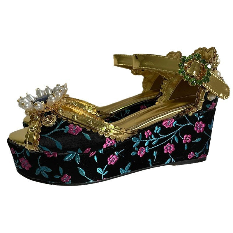 Damen Verzierte Plattform Keil Sandalen Drune