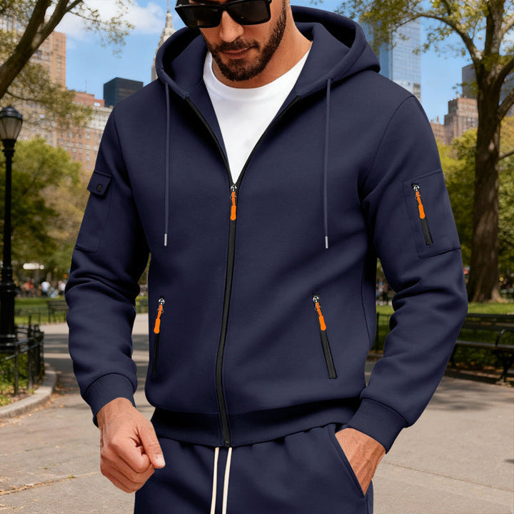 Herren Sportliche Zip-Hoodie mit Innovativen Reißverschlusstaschen Drune