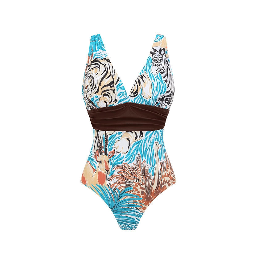 Damen Einteiler Badeanzug mit tierischem Print und eleganter Taillierung Drune