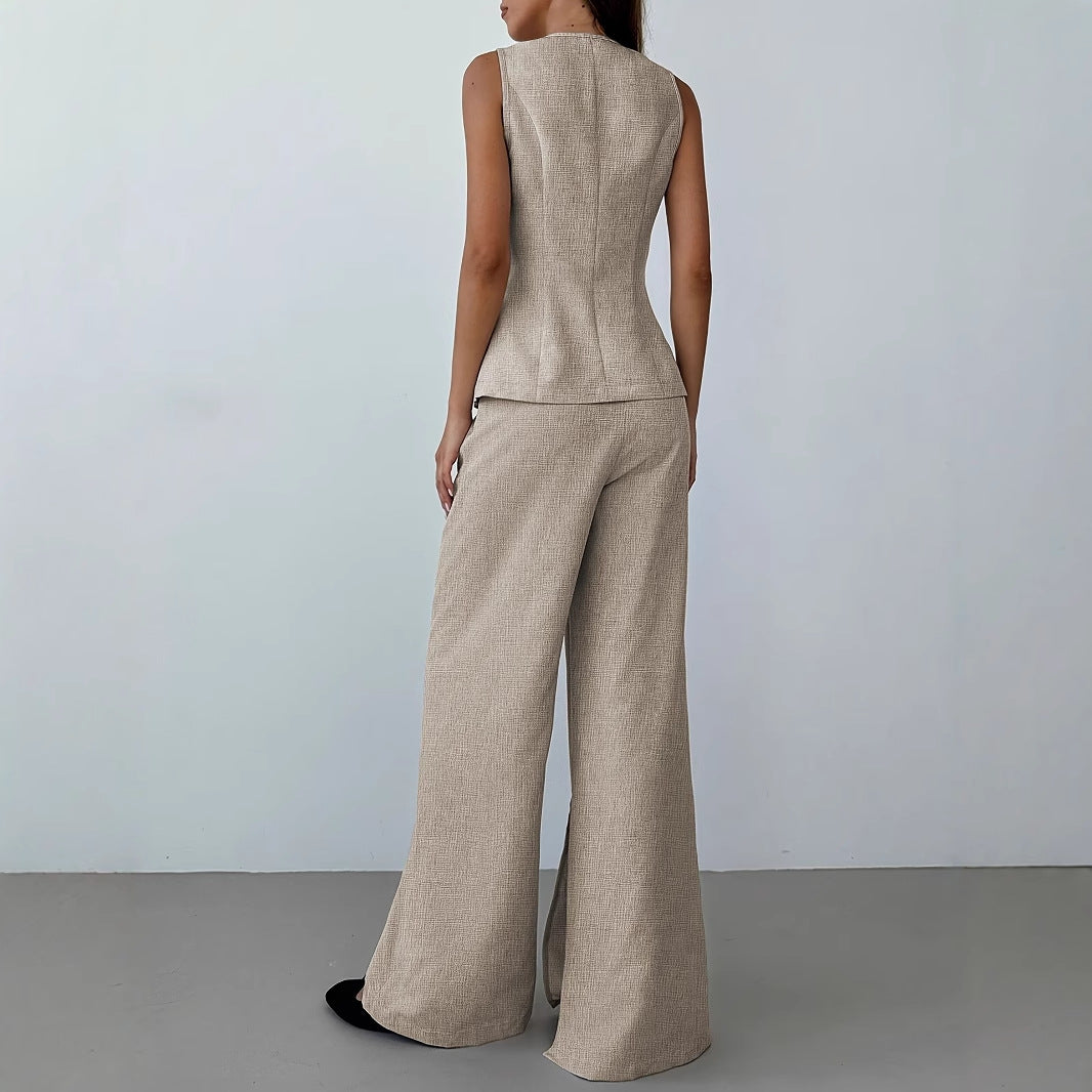 Damen elegantes Anzug-Set mit tailliertem Blazer und weit geschnittene Hose Drune