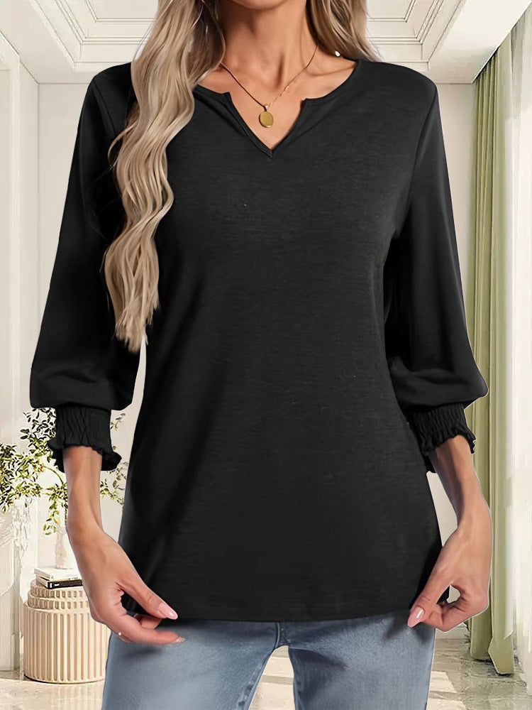 Damen lässiges Blusenshirt mit elastischen Ärmelbündchen Drune