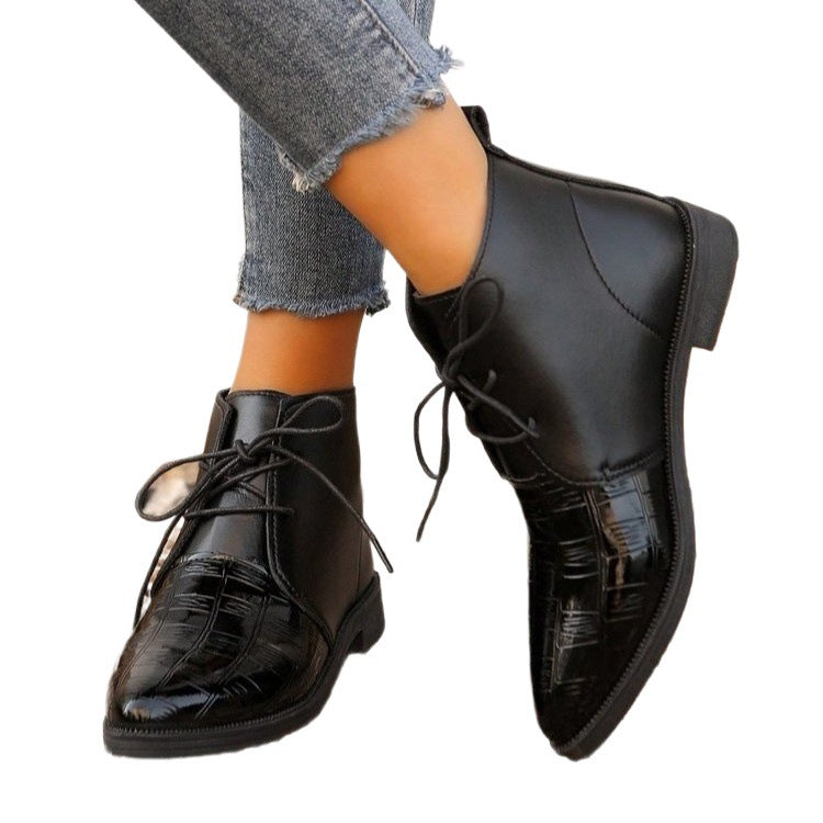 Damen modische Lederstiefeletten mit glänzenden Akzenten und Schnürung Drune