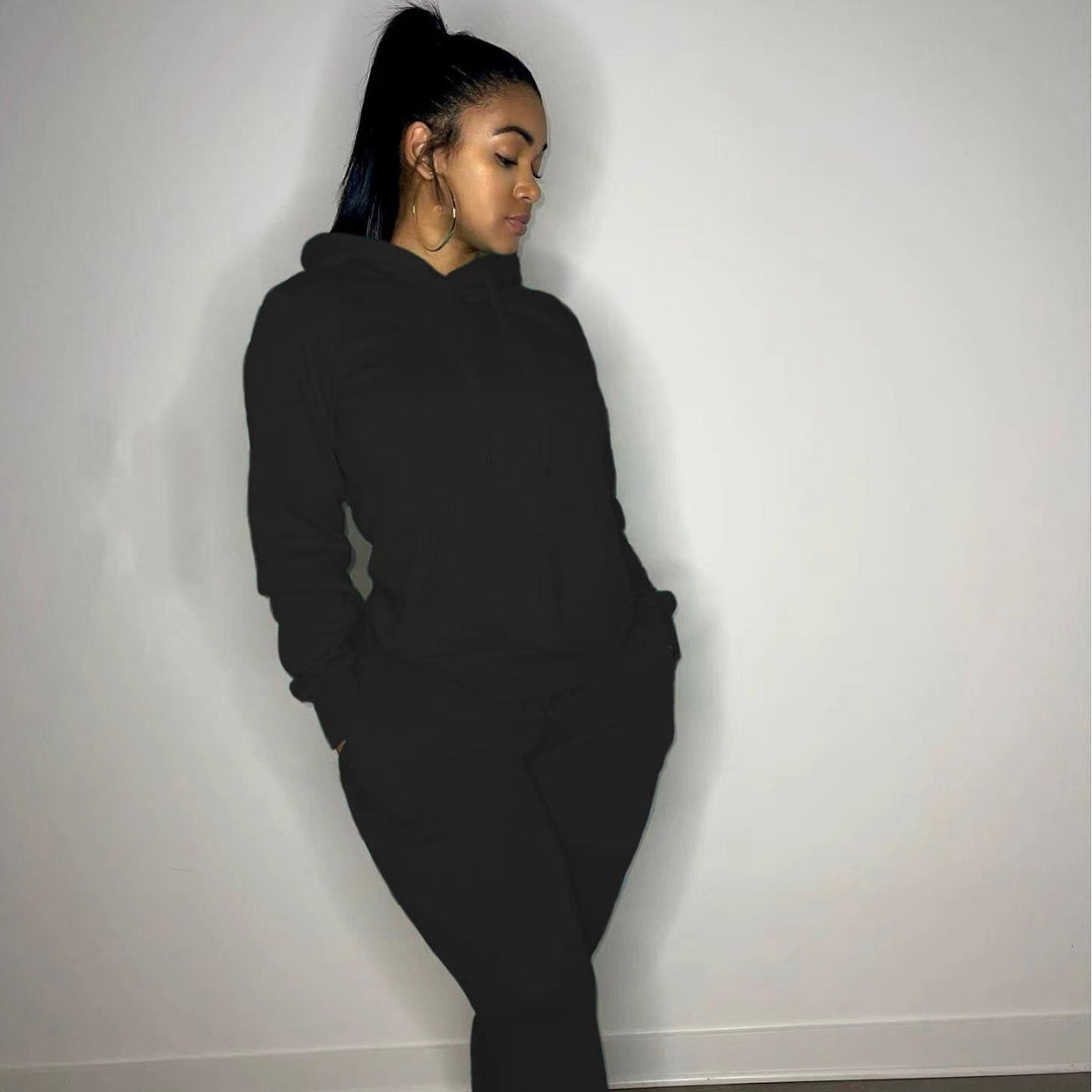 Damen nan tailliertes Hoodie- und Jogginghose-Set mit Kängurutasche, hohem Komfortbund und gerippten Knöchelbündchen Drune