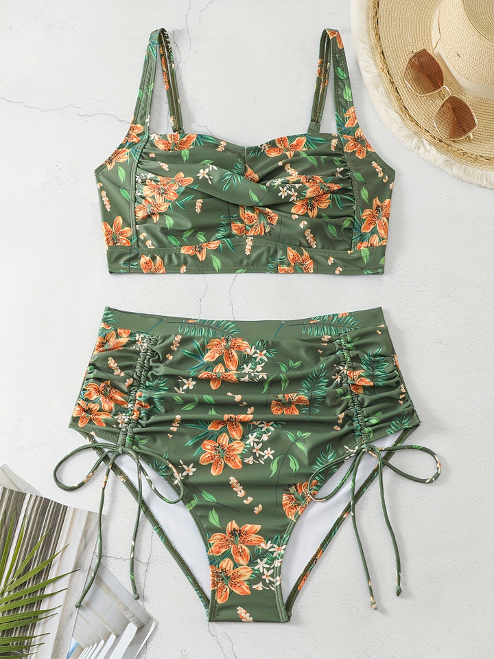 Damen Hochgeschnittener Bikini mit Raffung Drune