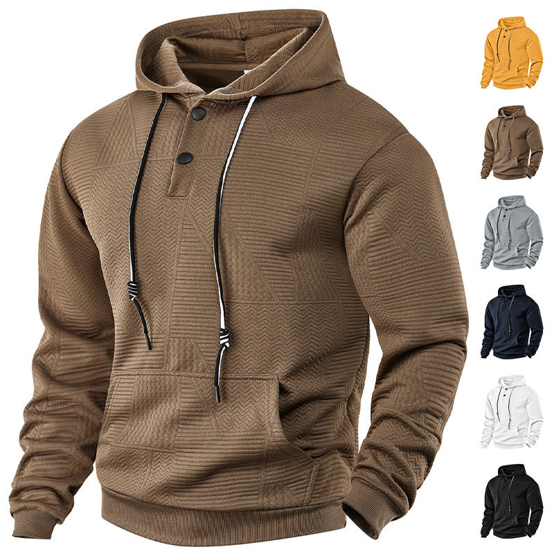 Herren nan geometrischer Struktur-Kapuzenpullover mit Henley-Blende und Kängurutasche Drune