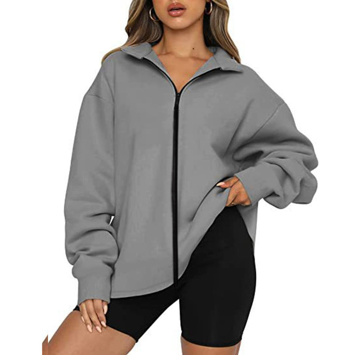 Damen Oversized Sweatjacke mit hohem Kragen und durchgehendem Reißverschluss Drune